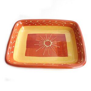 Vintage Vallauris Terre De France Stoneware Bowl Tray 1950 Handmade Orange Sun